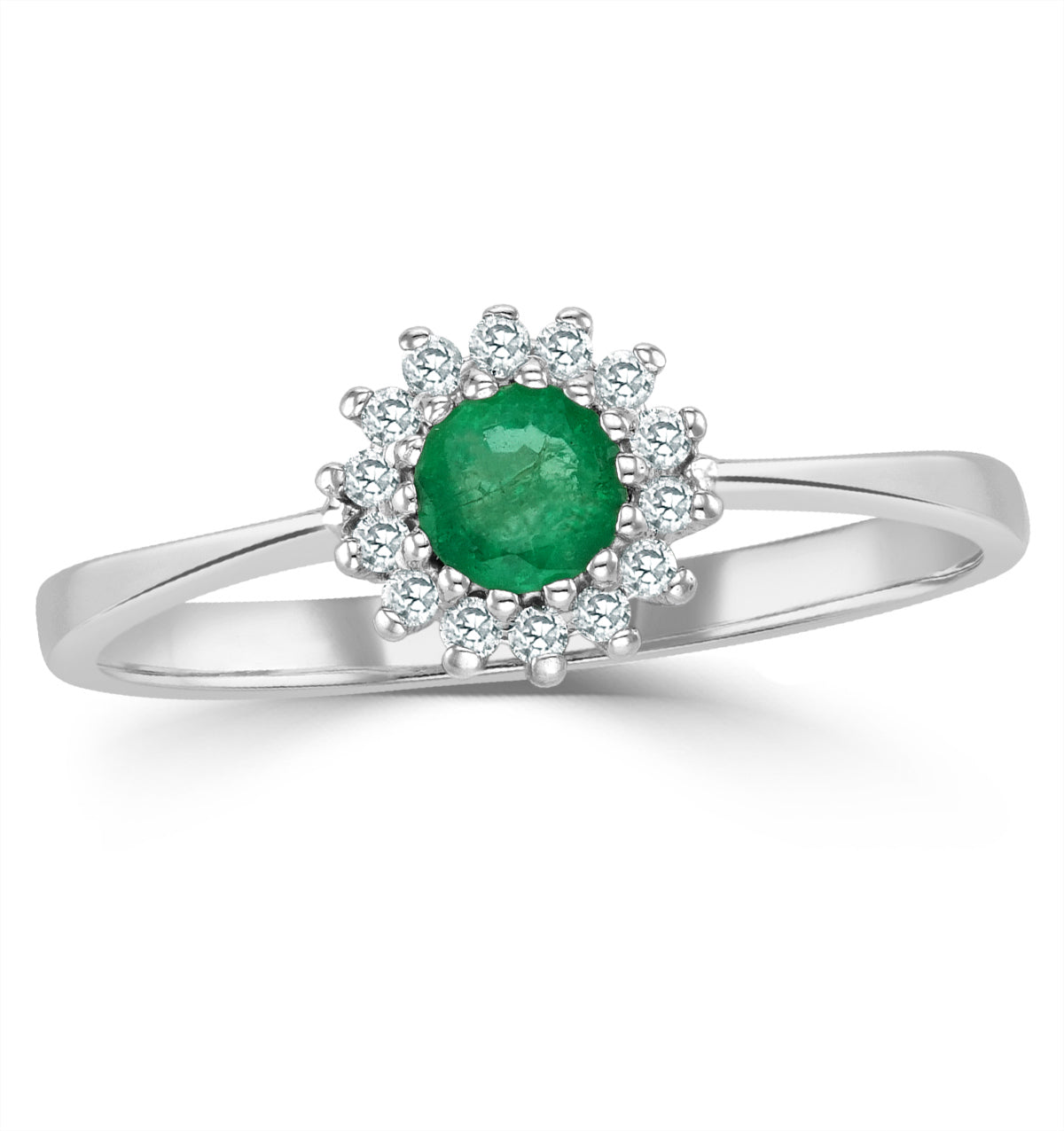 Emerald 3.5 x 3.5mm And Diamond 18K White Gold Ring